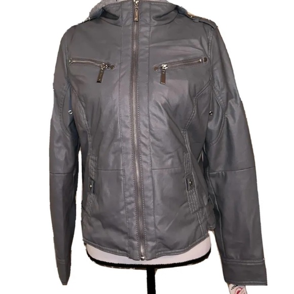 Jou Jou Vegan Leather Moto Jacket Gray Women’s Medium New With Tags - Picture 4 of 16